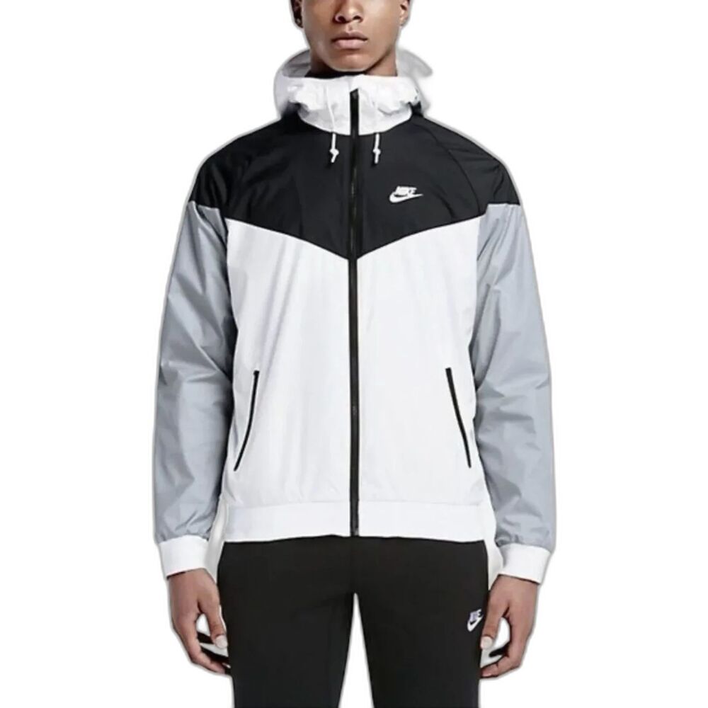 Nike Mens Windrunner Hooded Windbreaker Jacket Black White Grey Men's Large